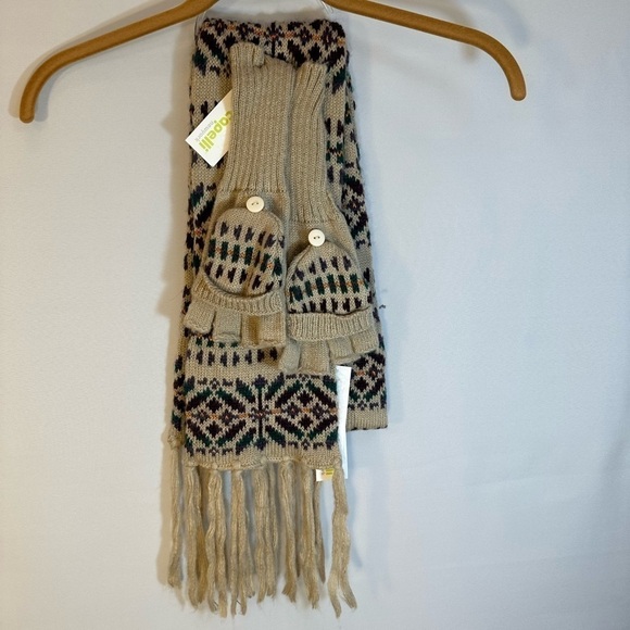 Capelli New York Knit Two Set Tan Green Purple Gold Metallic Scarf Cloves Warmer - Picture 1 of 7